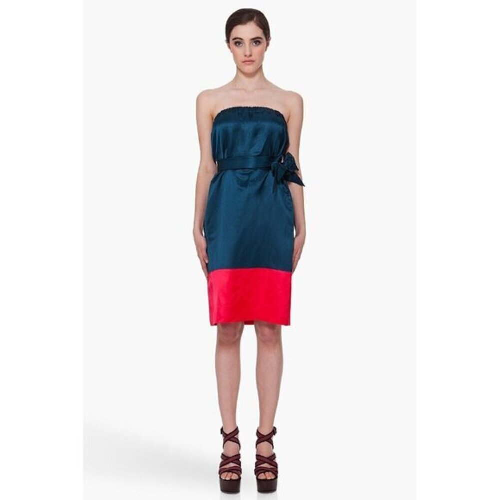 Marc by Marc Jacobs Suzie Satin Silk Strapless Midi Dress Belted SZ S NWT $298